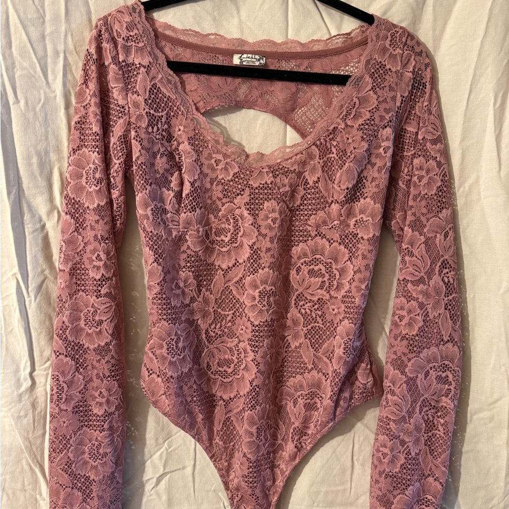 Free People Mauve Lace Bodysuit Top